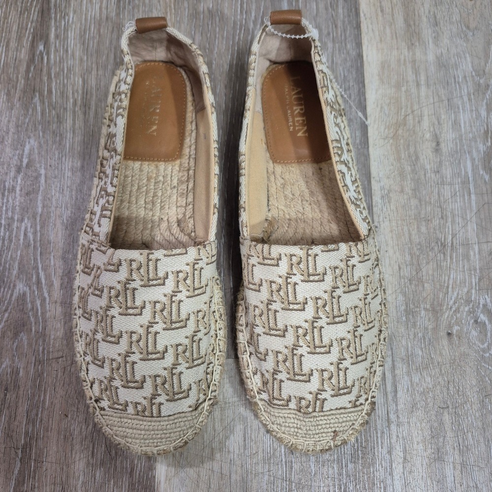 Lauren Ralph Lauren Womens Espadrille Flats Monogram Print sz 8 nwot
